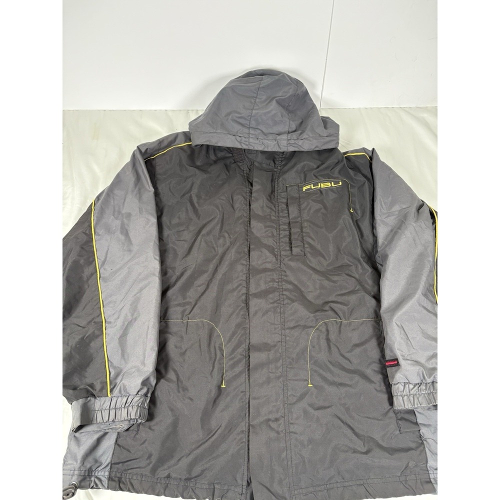 FUBU Men's Hooded Jacket Size M Gray Black Streetwear Zip Up